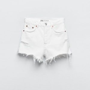 Zara High Waisted White Jean Shorts, Size 2